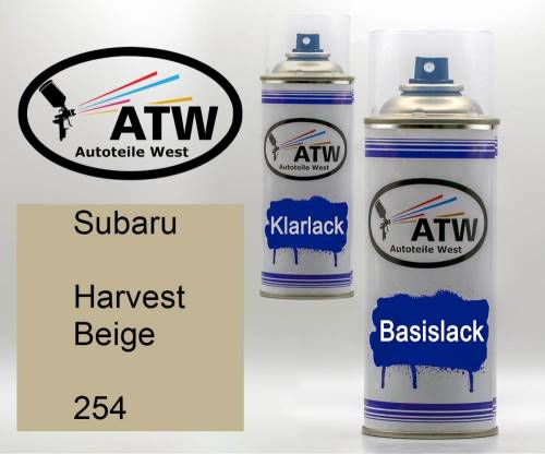 Subaru, Harvest Beige, 254: 400ml Sprühdose + 400ml Klarlack - Set, von ATW Autoteile West.